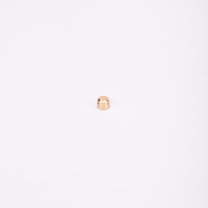 Liten cylindrisk plombering i guldfärg.