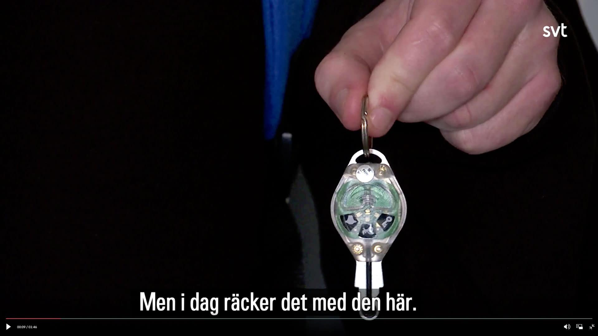 En hånd som holder en Swedlock blå nøkkel med teksten "Men i dag er denne nok"