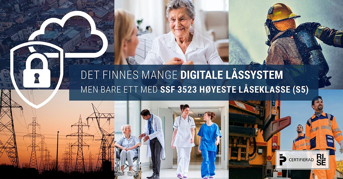 Et montage av seks bilder: en illustrasjon for sky-tjeneste, to personer i hvitt, en brannmann, kraftmaster, personer i en sykehuskorridor og to renovasjonsarbeidere