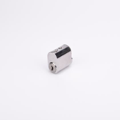 Liten cylindrisk låskolv i metall med blank yta.