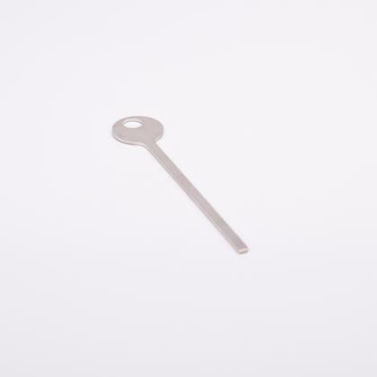 Metalliskt serviceverktyg med runt huvud och smalt skaft.